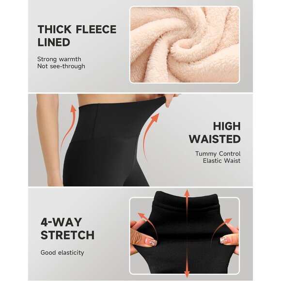 Fleece Lined Leggings Women Thermal High Waist Tummy Control Workout Pants - Picture 3 of 4